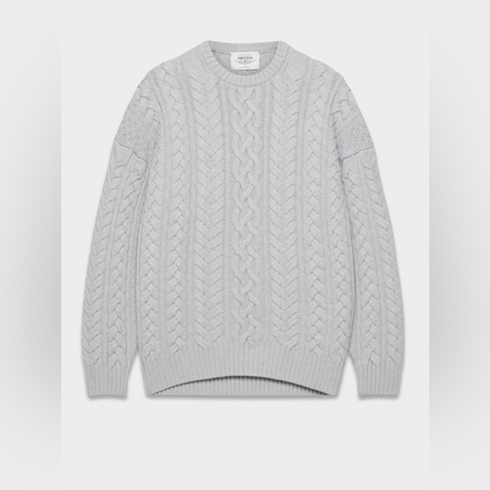 Aritzia Heritage Knit Merino Wool Crew Sweater gray